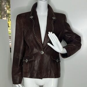North American Frontier Sz S Pig Leather Metal Grommets Studs Blazer Jacket